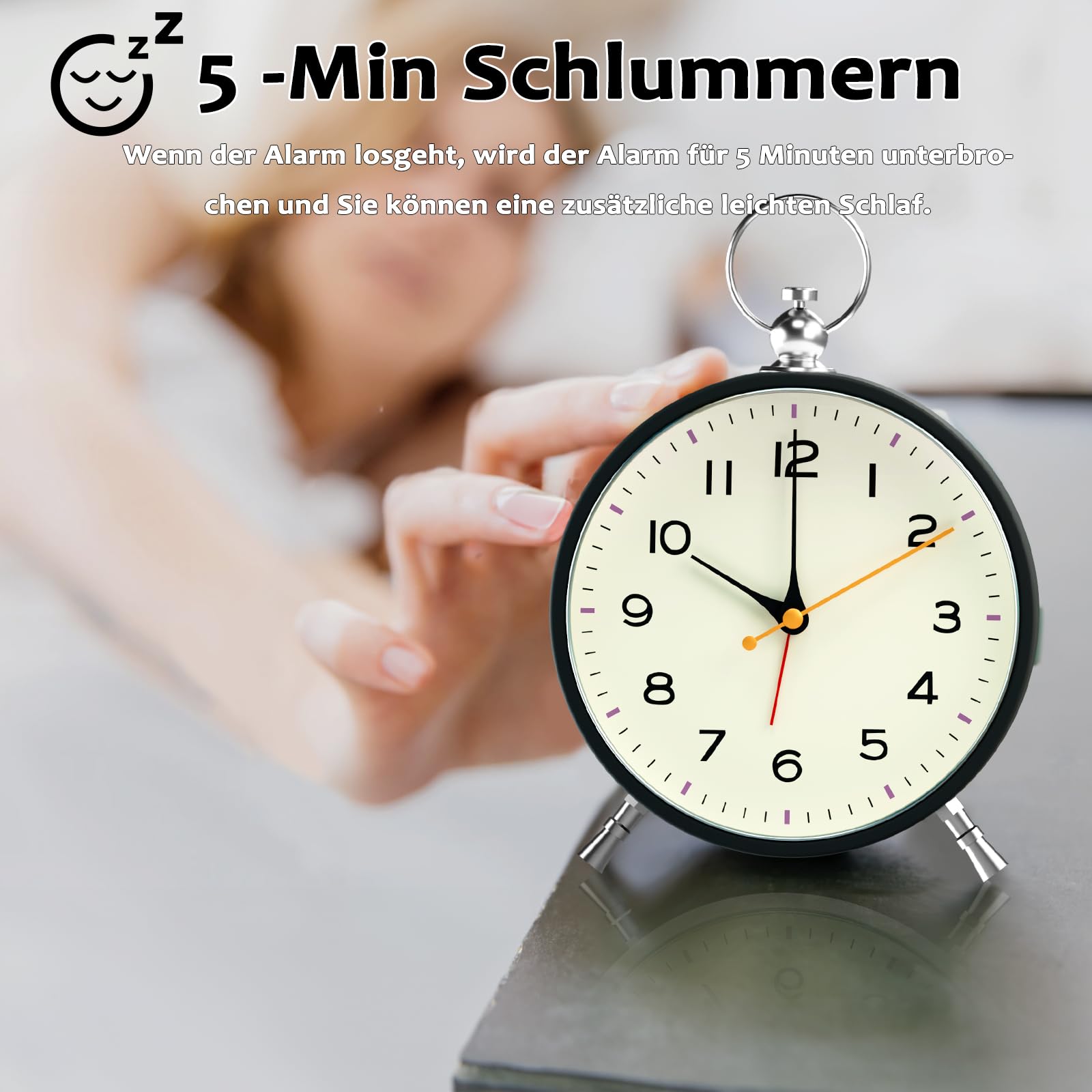 Xpieoyrm Stille analoge wekker van 4 inch met verlichte wijzerplaat, ronde nachtkastenwekker, eenvoudig en modern, werkt op batterijen, voor kinderen, jongeren en ouderen (zwart