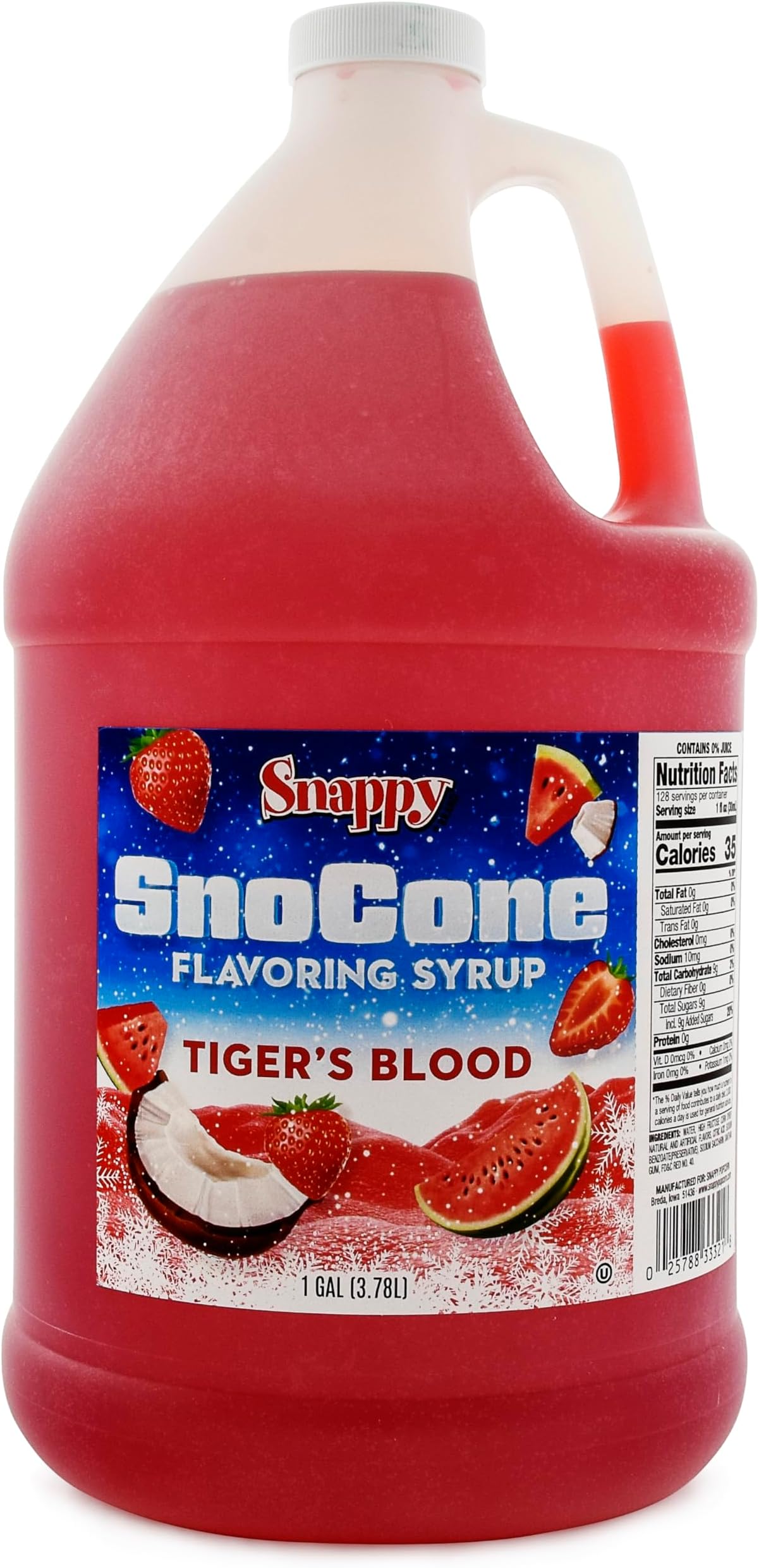 Snappy Popcorn Snow Cone Syrup Gallon, Tigers Blood, 11 Pounds
