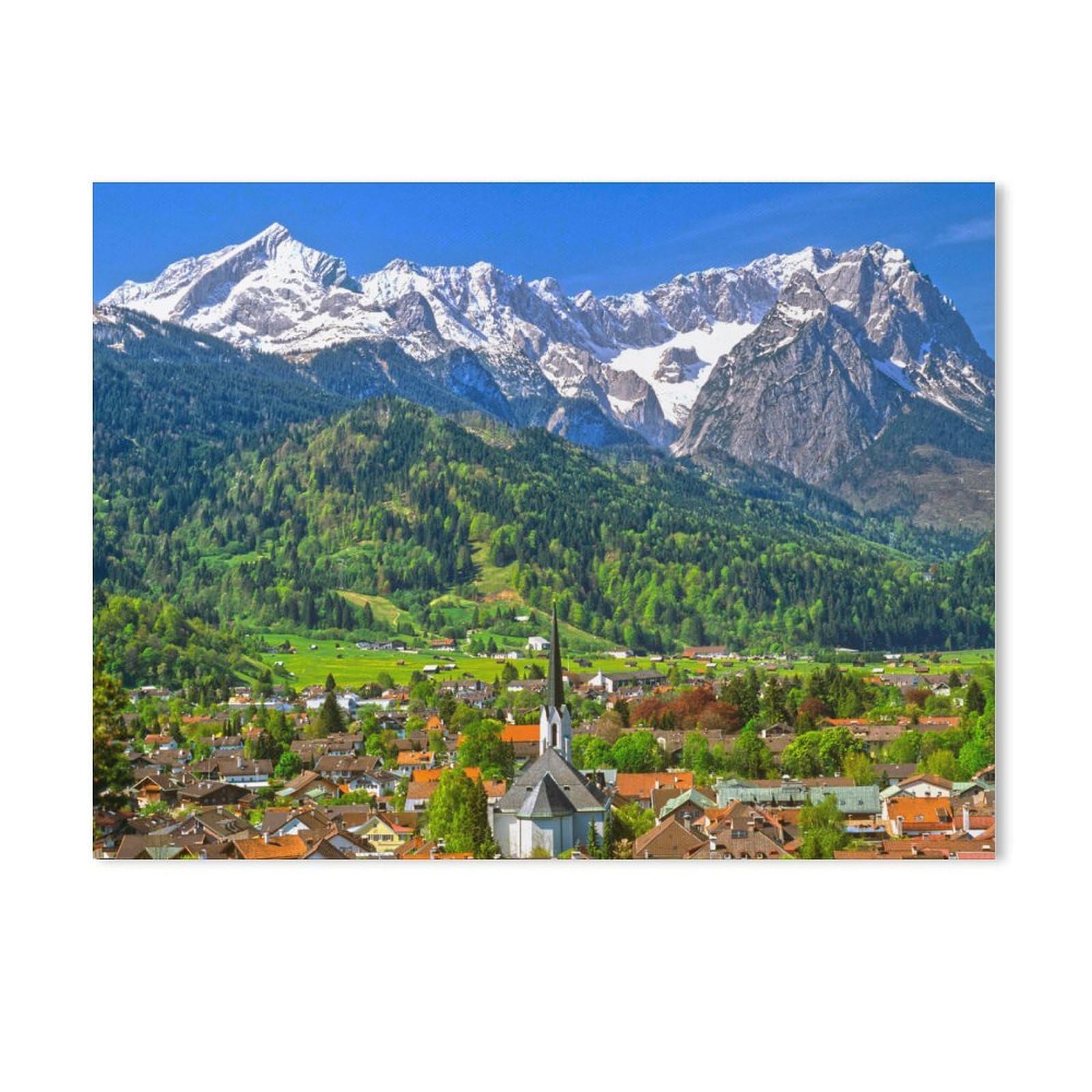 View of Partenkirchen with Parish Church of the Assumption and Wetterstein Mountains,DIY Paint by Numbers for Adults and Kids Painting by Numbers on Canvas Art Crafts Gift ations(30x40cm)-AD65 — image 1