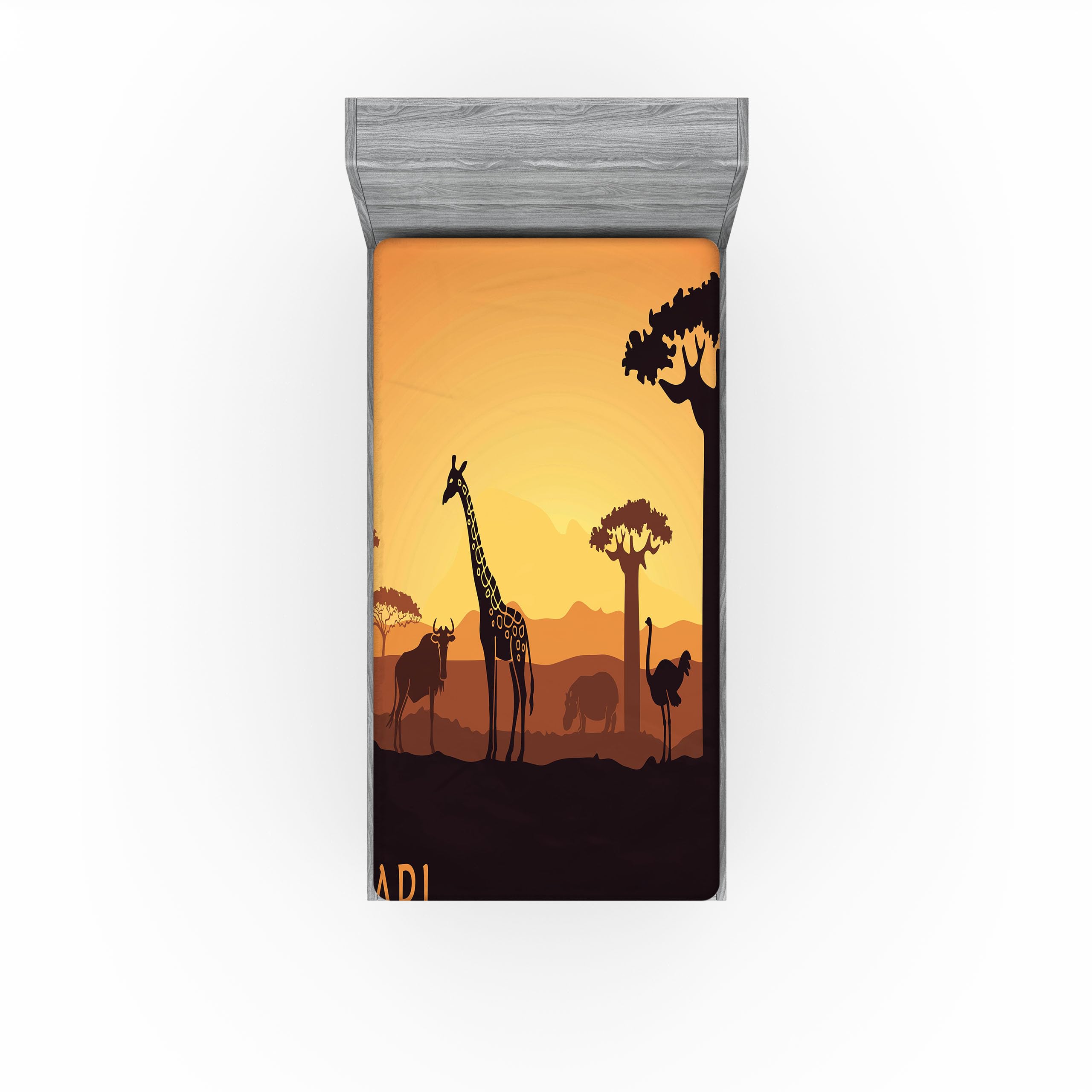 Ambesonne Savannah 2 Pack Fitted Sheet, Exotic and Pastoral Sunset, Bed Cover All-Round Elastic Deep Pockets 2 Pieces, Package Contains 2 Twin Size Fitted Sheets, Brown Apricot