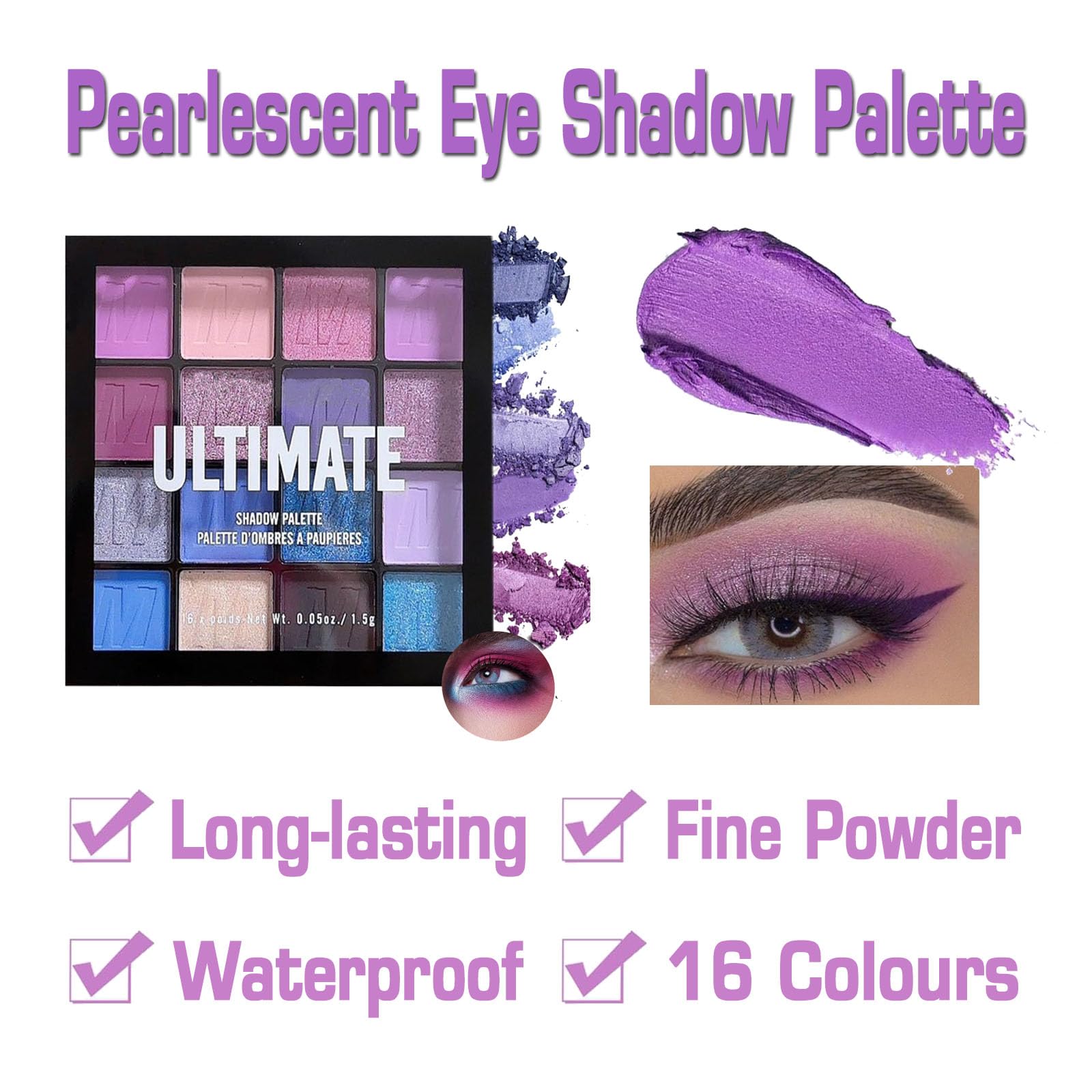 Purple Eyeshadow, Long-lasting Matte Waterproof and Sweat-proof Dazzling Colourful Eyeshadow Palette - Image 4
