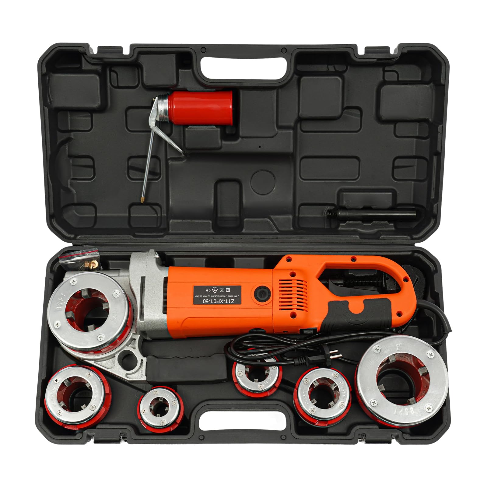 Przenośna maszyna do gwintowania, 6 matryc 1/2", 3/4", 1", 1 1/4", 1 1/2", 2", 2" gwintownik rurowy, 2300 W, 220 V, elektryczny nawlekacz do rur z torbą do przenoszenia