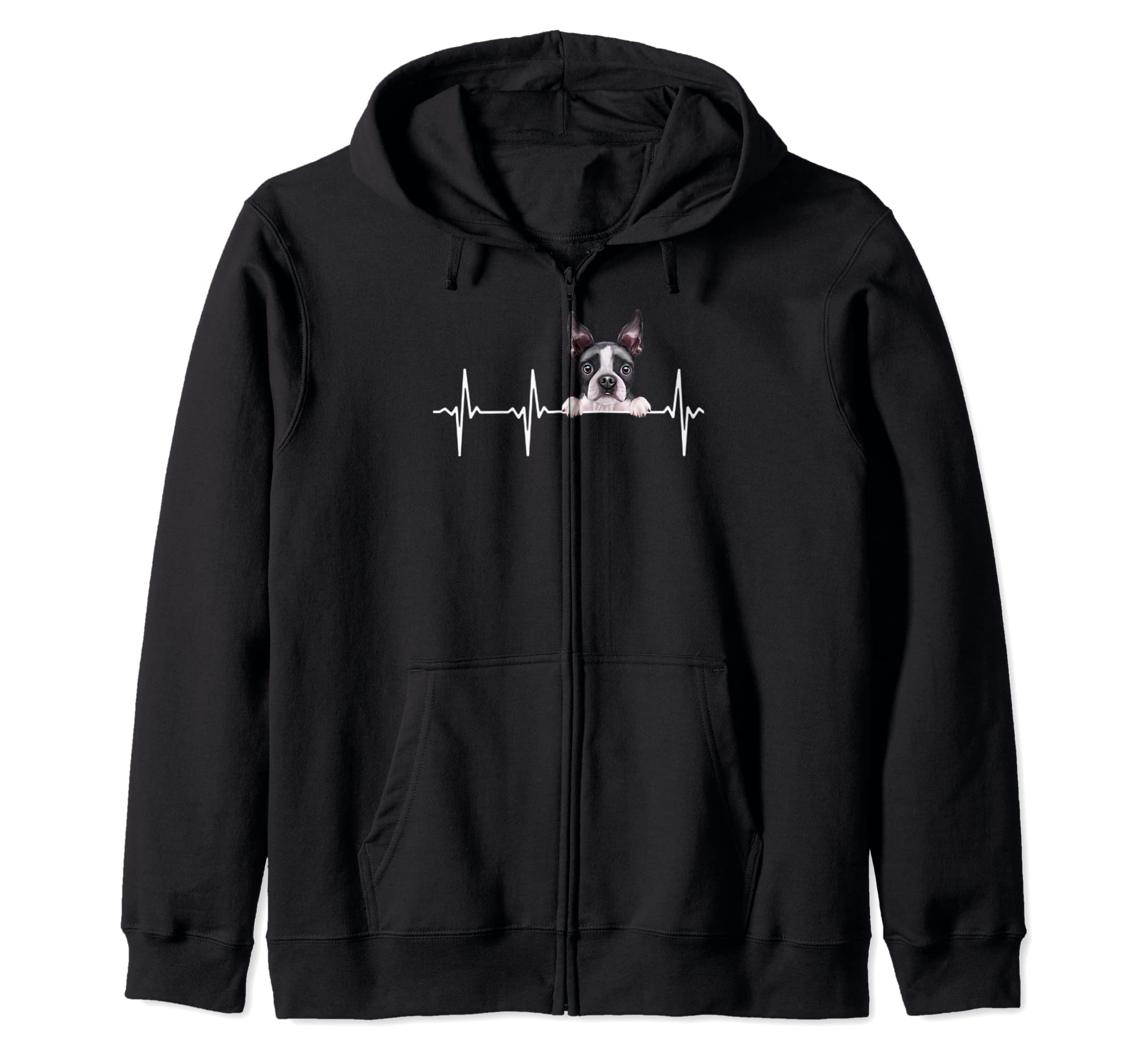 Funny Dog Heartbeat For Boston Terrier Lovers Zip Hoodie, Black