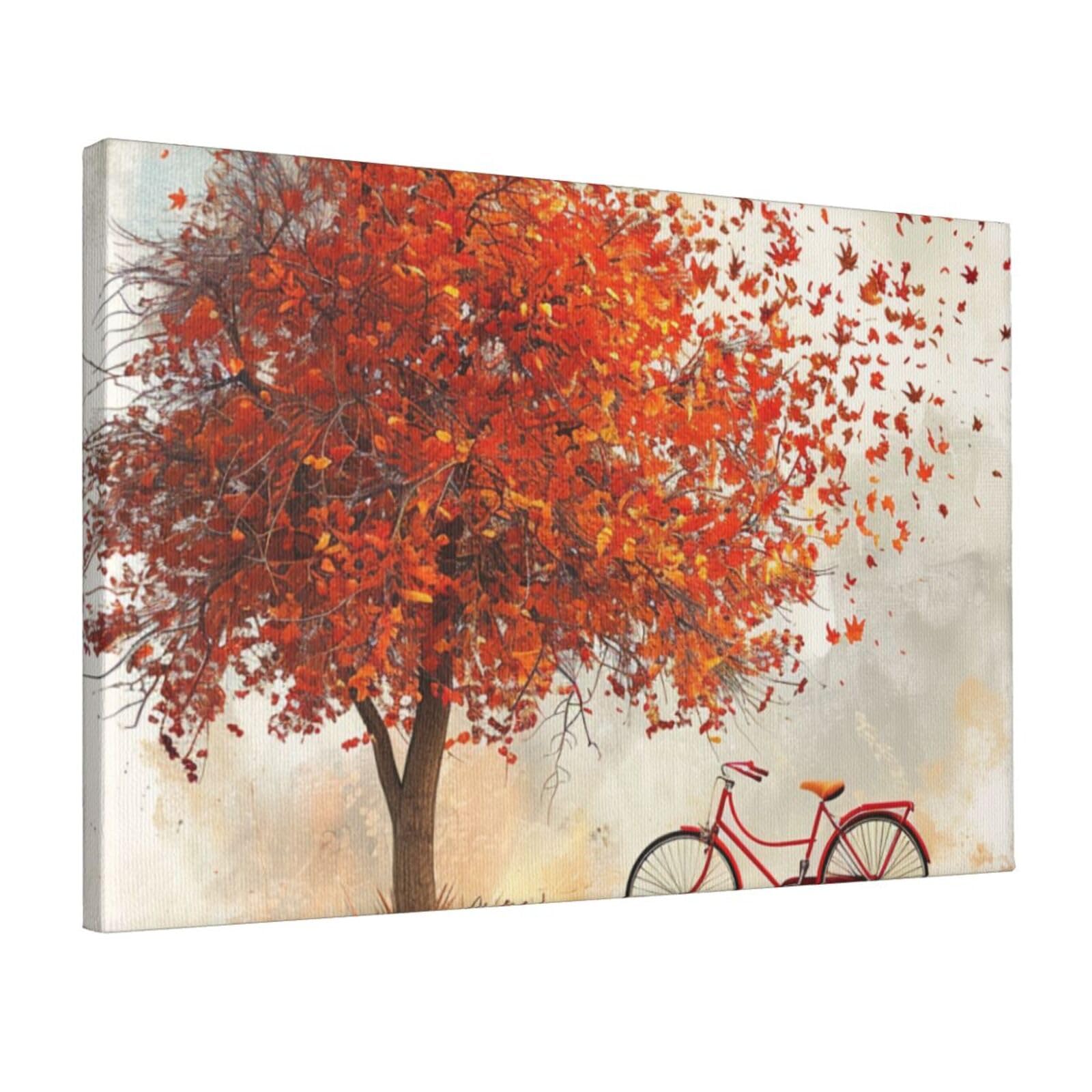 YKLJG Tree with Aged Old Bike Printed Wall Art Canvas Prints 45x30 CM Wooden Framed Picture Painting Artwork for Bedroom Kitchen Home Office Decor