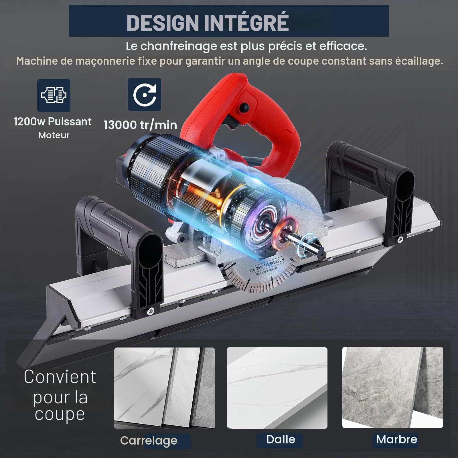 YUCHENGTECH Coupe-Carreaux électrique à 45 Degrés 1200W | Outil Chanfrein de Carrelage Machine à Chanfreiner 45 Degrés pour Couper de Grandes Pierres en Céramique