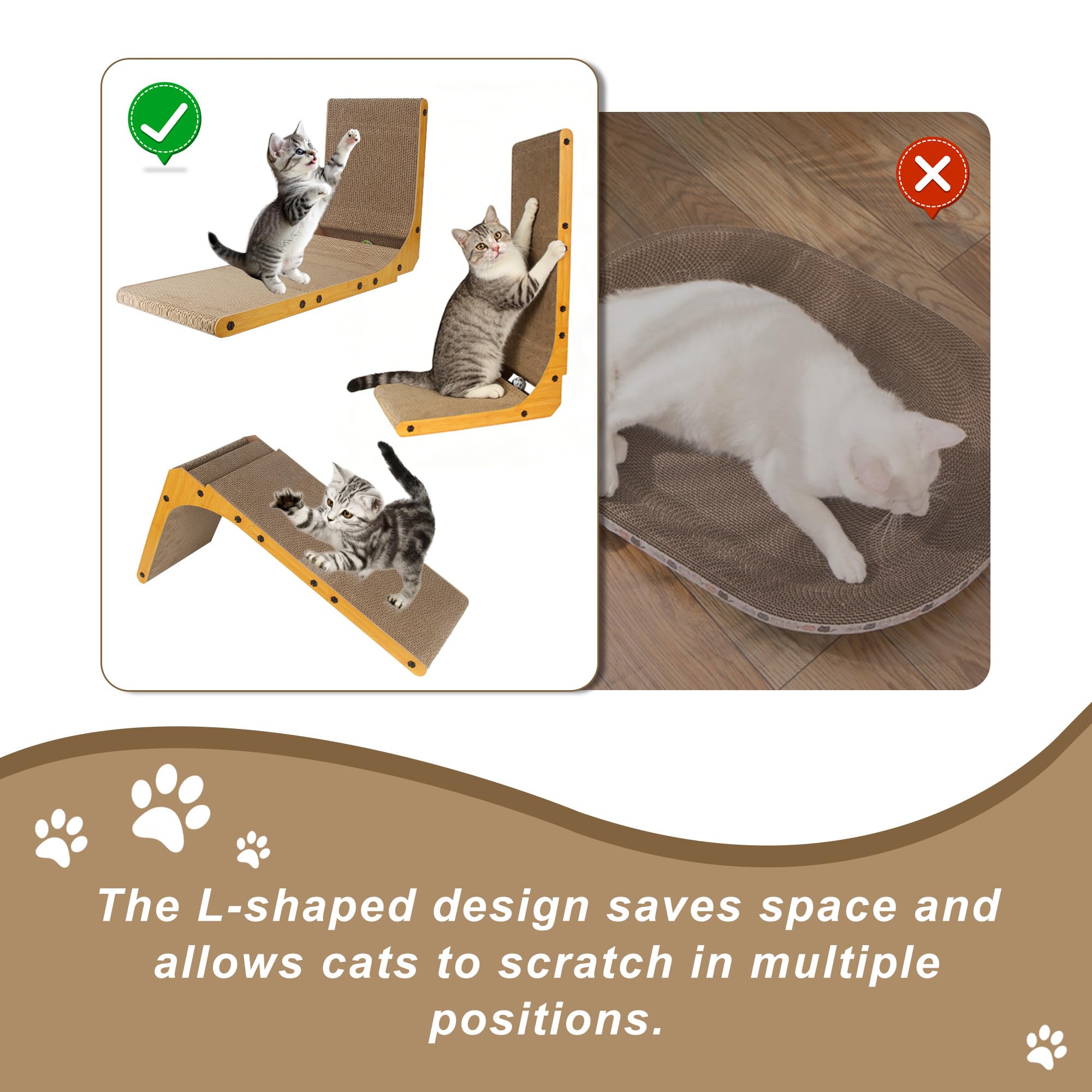 68 cm Tiragraffi Cartone per Gatti a Forma di L, Graffiatoio per Gatti XXL con Palla Giocattolo, Tiragraffi per Gatti Adulti Resistenti, Protezione per Pareti, Angoli e Divani
