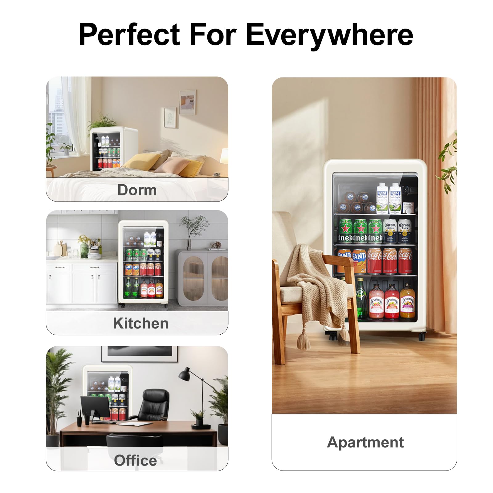 Hailang+More Retro Beverage Refrigerator, 3.2 Cu.Ft Mini Fridge With Glass Door, Vintage Freestanding Drink Cooler For Office, Bar, Home, Adjustable Shelving, Adjustable Thermostat (White) on Fridge.com - View 6