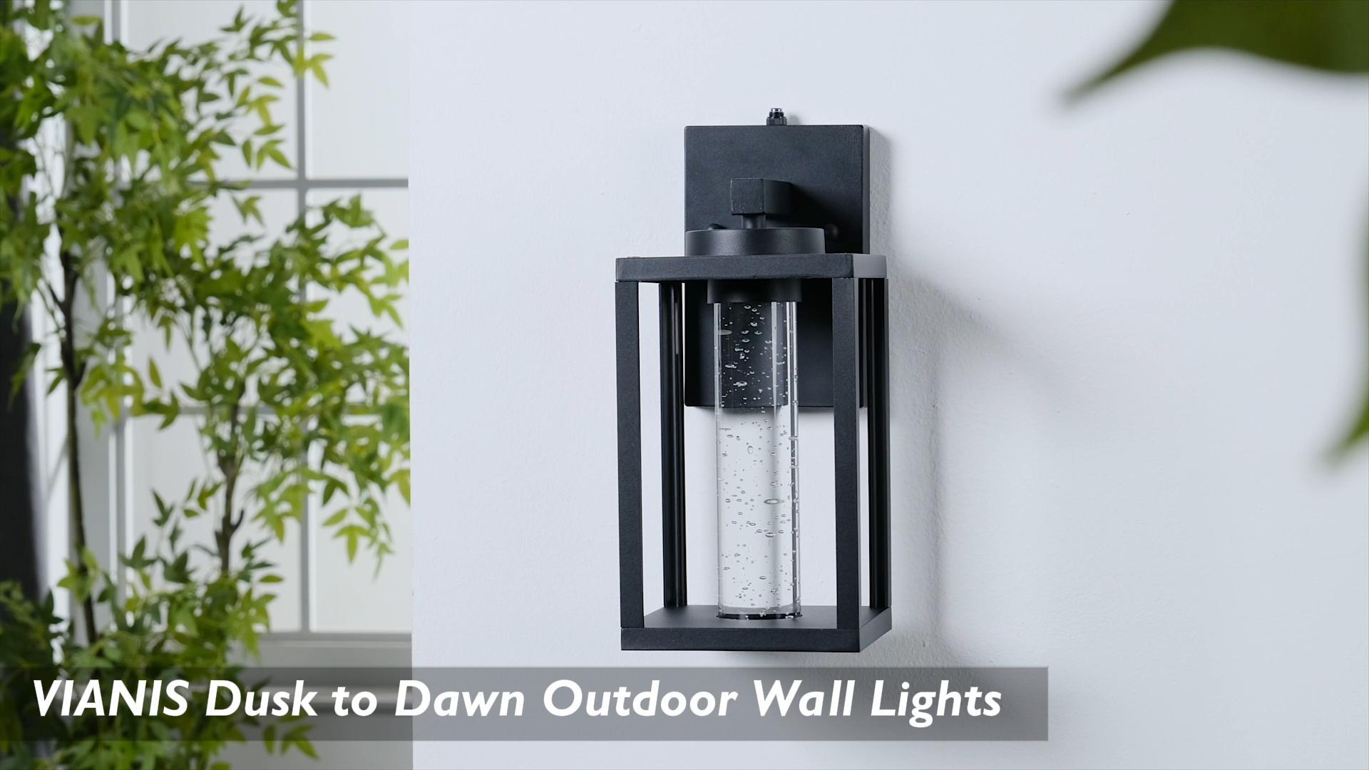 Image of VIANIS White Outdoor Sconce Lights Integrated LED Light Source, Anti-Rust | Dusk to Dawn Sensor, Crystal Bubble Glass, Fade-resistant, Waterproof Exterior Light Fixture Wall Mount Lantern for House