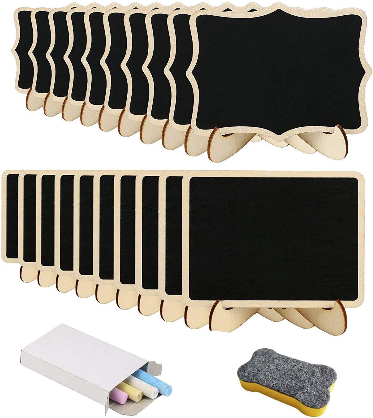 Mini Chalkboards with Stand, 20 Pack Small Wooden Blackboards with Chalk and Eraser, Mini Blackboard for Craft Fair Wedding Message Place Cards Table Numbers Shop Buffet Cafe Birthday Dinner Party