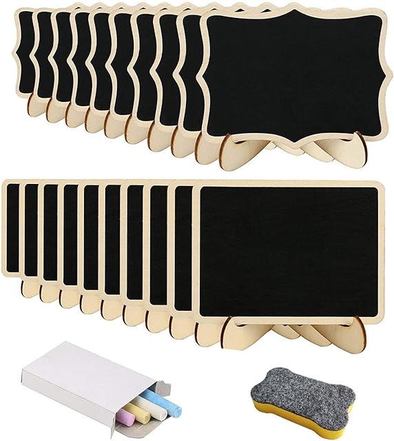 Mini Chalkboards with Stand, 20 Pack Small Wooden Blackboards with Chalk and Eraser, Mini Blackboard for Craft Fair Wedding Message Place Cards Table Numbers Shop Buffet Cafe Birthday Dinner Party