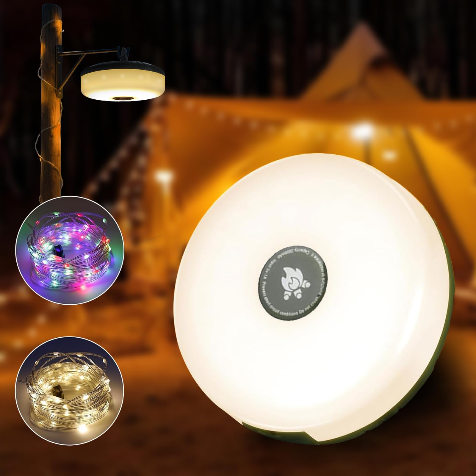 Hqynss Camping Lichterkette Aufrollbar, 4-in-1 Tragbare Wiederaufladbare LED Lichterkette mit 8 Beleuchtungsmodi, USB-Aufladung,10M Wasserdichte Zeltleuchten für Camping Wandern Weihnachten