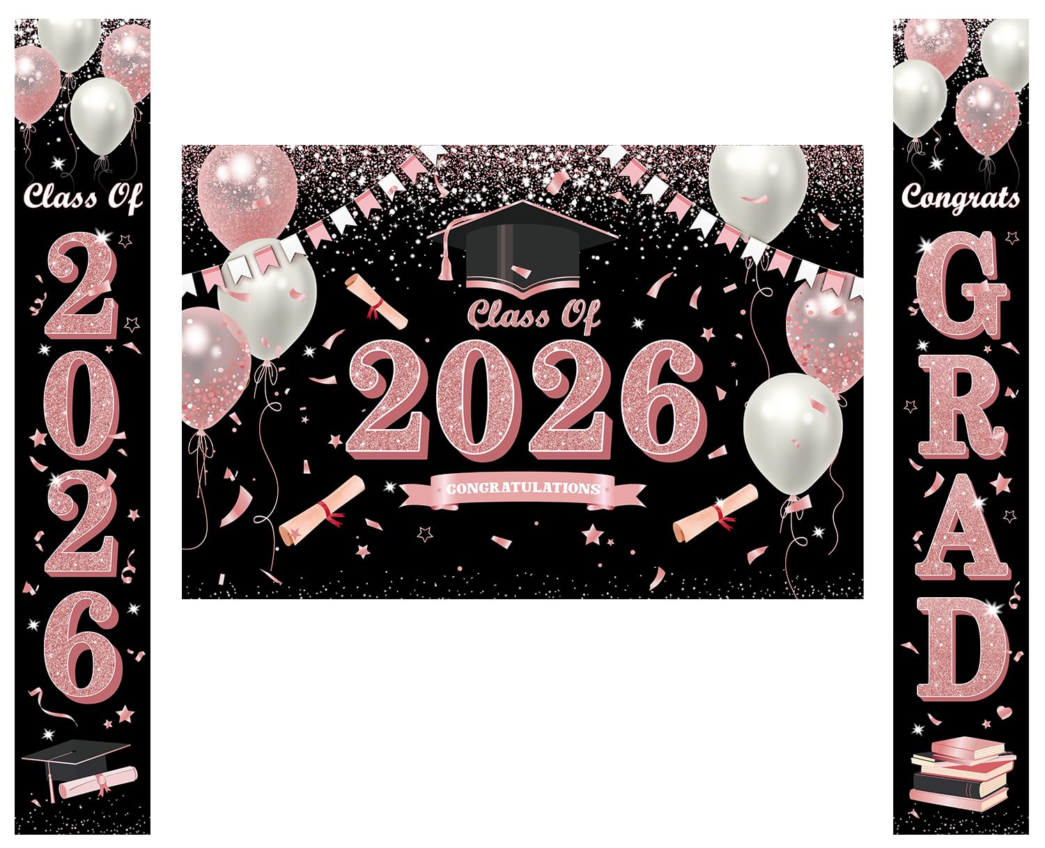 Photo 1 of 3Pcs Pink Graduation Banner Decorations Set Include Class of 2026 Congratulations Backdrop Banner and Class of 2026 Congrats Grad Porch Sign for Indoor Outdoor 2026 Graduation Party Decor Supplies
