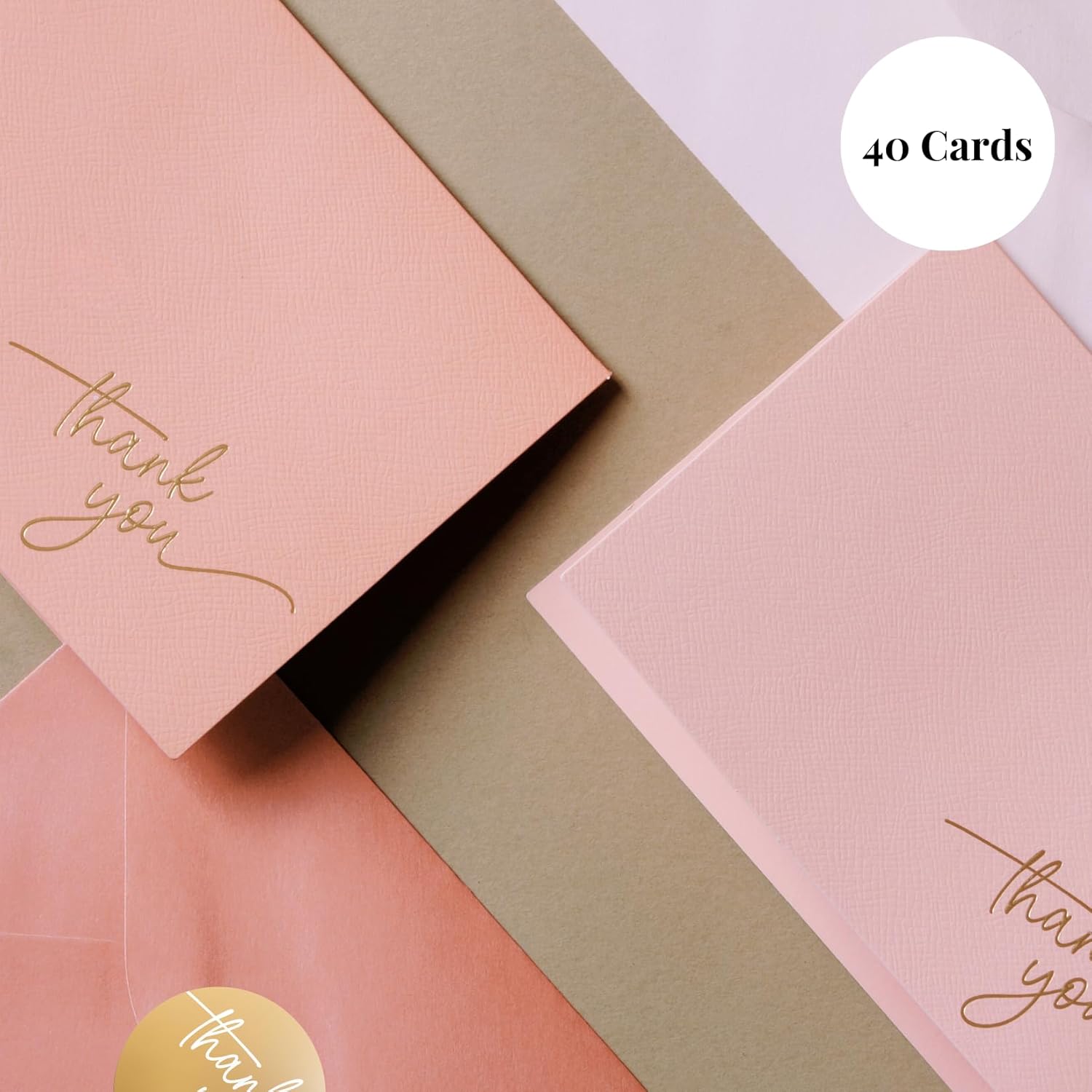 Gold Foil Thank You Cards - Bulk Pack of 40, 5x3.5 Inch with Matching Stickers & Envelopes (Pink) Textured Surface for a Unique Feel - Suitable for Baby Shower, Wedding, Small Business, Graduation - Image 7