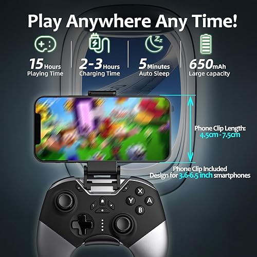 Miniatura 6 de Bluetooth Controller for Switch/PC/iPhone/Android/Apple Arcade MFi Games/TV/Steam, Hall Effect Joysticks Wireless Game Controller Gamepad with/Phone