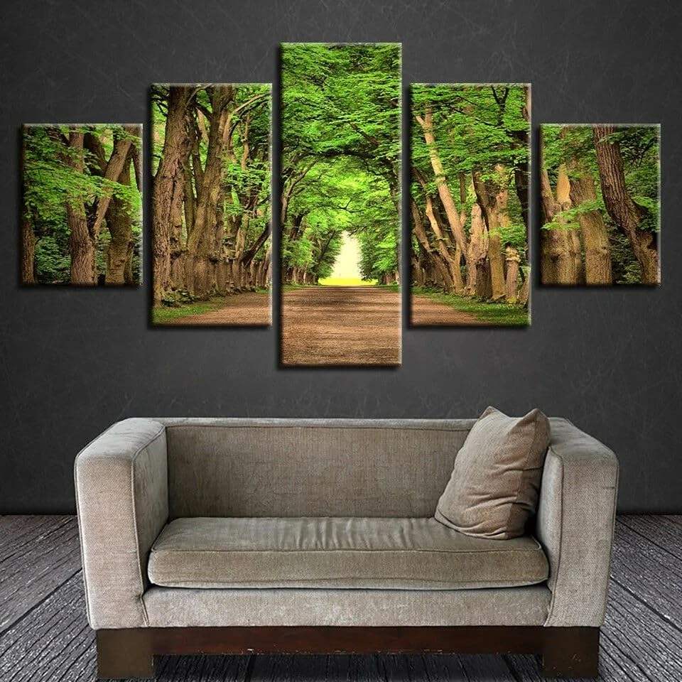 Paysage forêt verte impression sur toile 5 parties au design panoramique