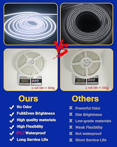 Miniatura 5 de Tira de luces LED de neón, 12 V CC 600 SMD2835 luces LED de neón, tiras de luz LED mejoradas de 16.4 pies, tiras de luz LED flexibles e impermeables