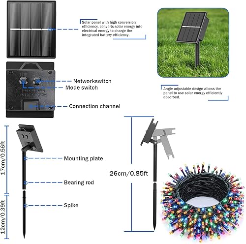 Miniatura 8 de SOLARBABY Paquete de 4 luces solares de Navidad para exteriores, total de 146 pies, 400 luces LED solares para exteriores con 8 modos, luces de
