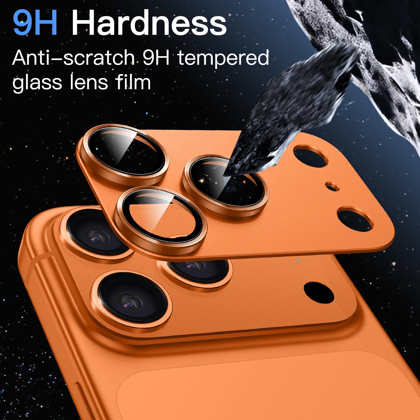 JETech Protecteur d'Objectif de Caméra pour iPhone 17 Pro Max 6,9 Pouces, Couverture Complète en Verre Trempé 9H Anneau, Plaque Métallique Mat, Compatible avec la Coque, Lot de 1 (Orange)