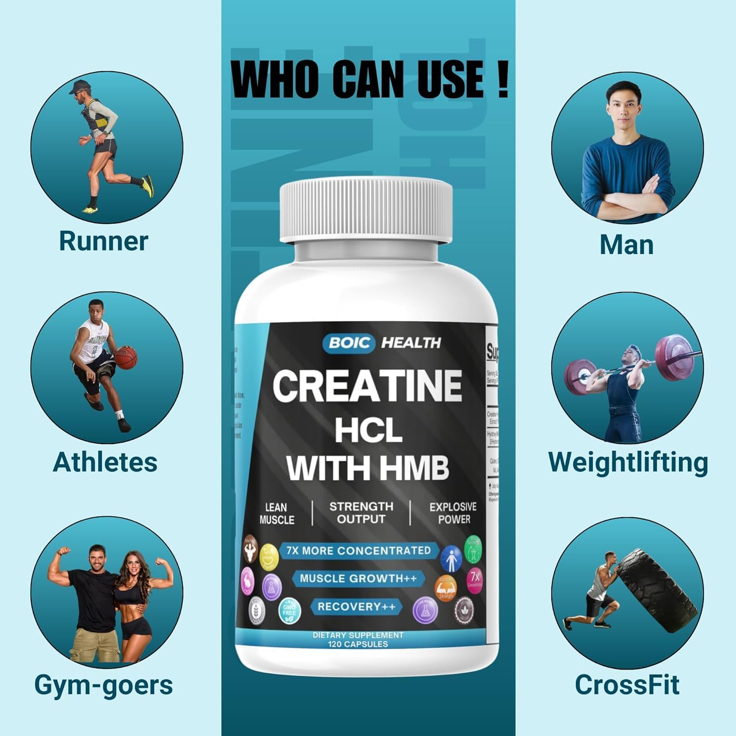 Creatine HCL + HMB Capsules | 410mg HMB per Serving & 1250mg Creatine Hydrochloride | Performance Formula & Ultra-Pure Strength | No Bloating, Highly Soluble – 120 Capsules - Image 4
