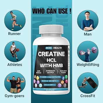Creatine HCL + HMB Capsules | 410mg HMB per Serving & 1250mg Creatine Hydrochloride | Performance Formula & Ultra-Pure Strength | No Bloating, Highly Soluble 120 Capsules
