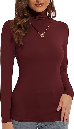 Camisas de manga larga con cuello alto para mujer, ajustadas, ligeras, capa base, tops casuales