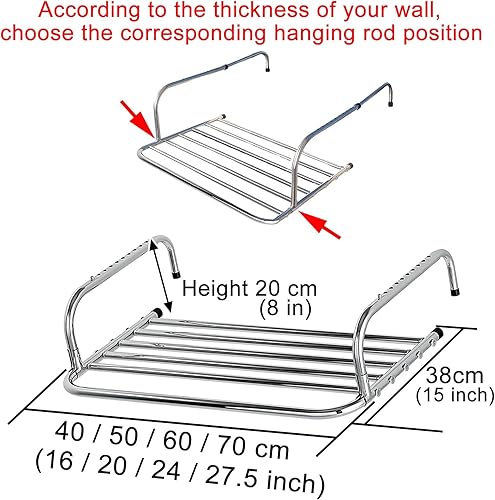 Miniatura 4 de whalebee Estante de secado de ropa multifuncional ajustable de acero inoxidable que ahorra espacio para interiores y exteriores, barandillas de