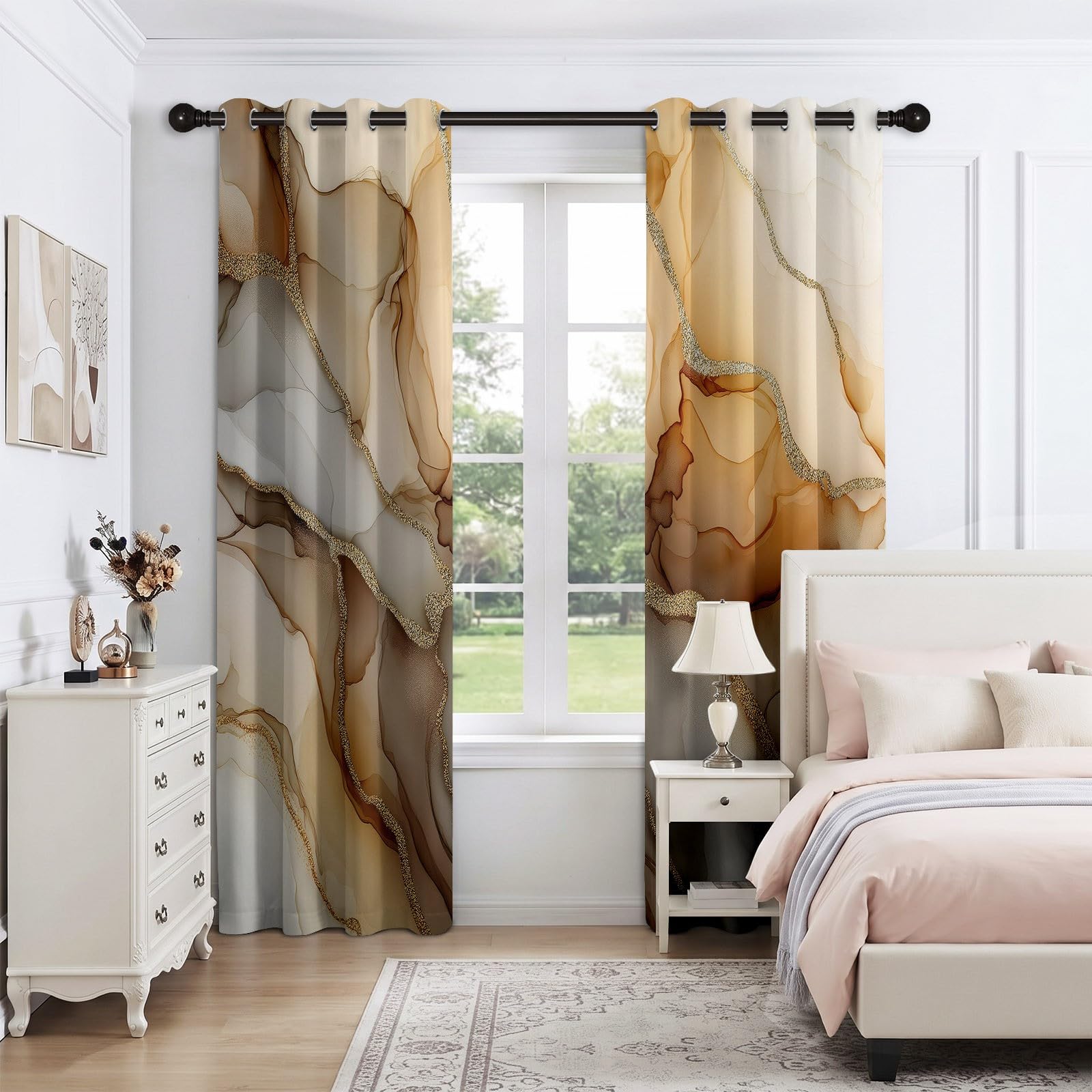 Generisch Juego de 2 cortinas opacas con ojales, 260 x 140 cm, mármol de