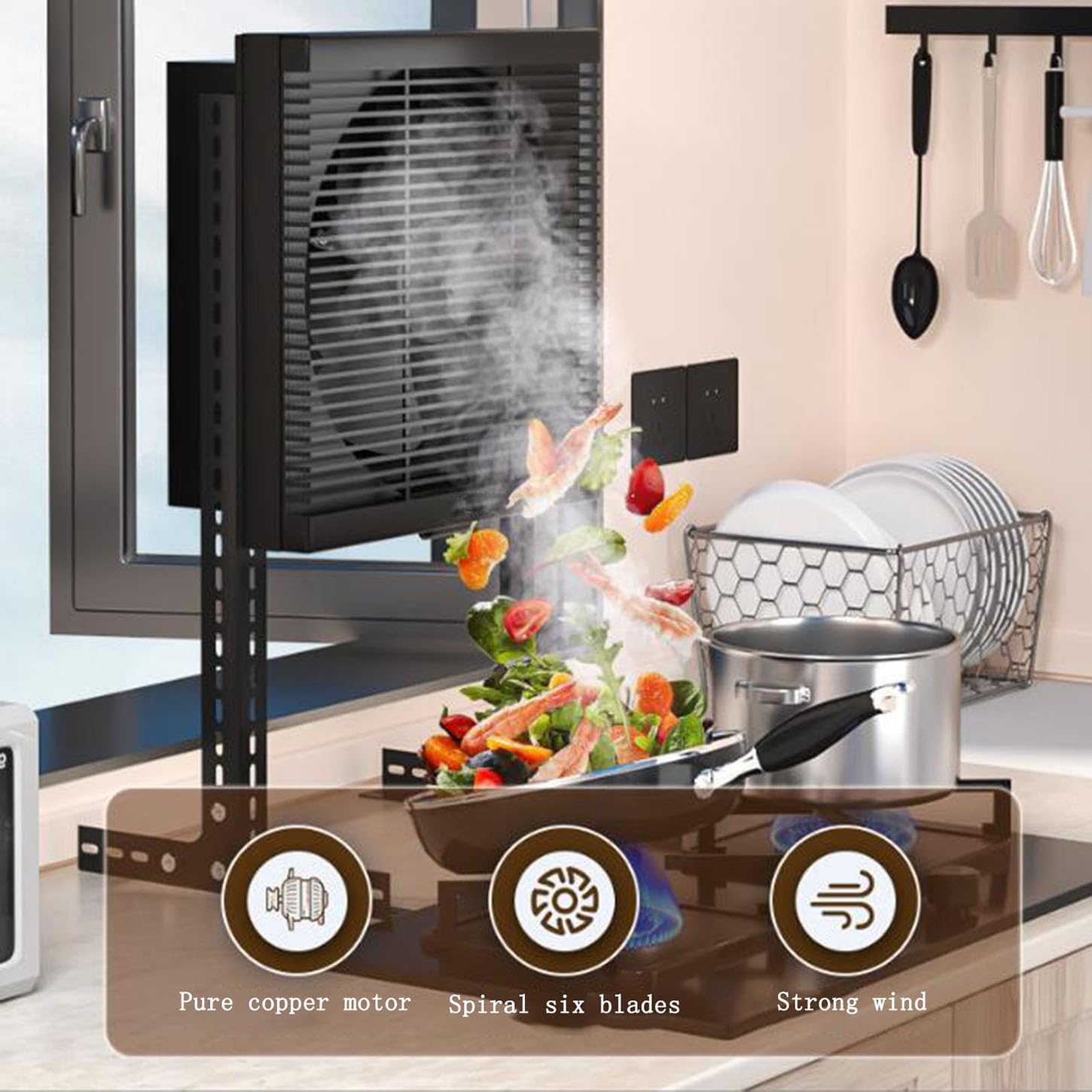 Extractor De Aire con Interruptor Y La Válvula De Retención,Extractor Cocina Obturador,Portátil Ventilador Extractor,Altura Ajustable,para Baño, Taller, Oficina Rejillas Dextractor,8 Inches