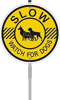 Slow Watch For Dogs Sign 10" x 10" With 28" Long Metal Stakes Dogs at Play Sign Aluminum Outdoor Use Yard Dog Runs In Front Of Cars Sign Stand