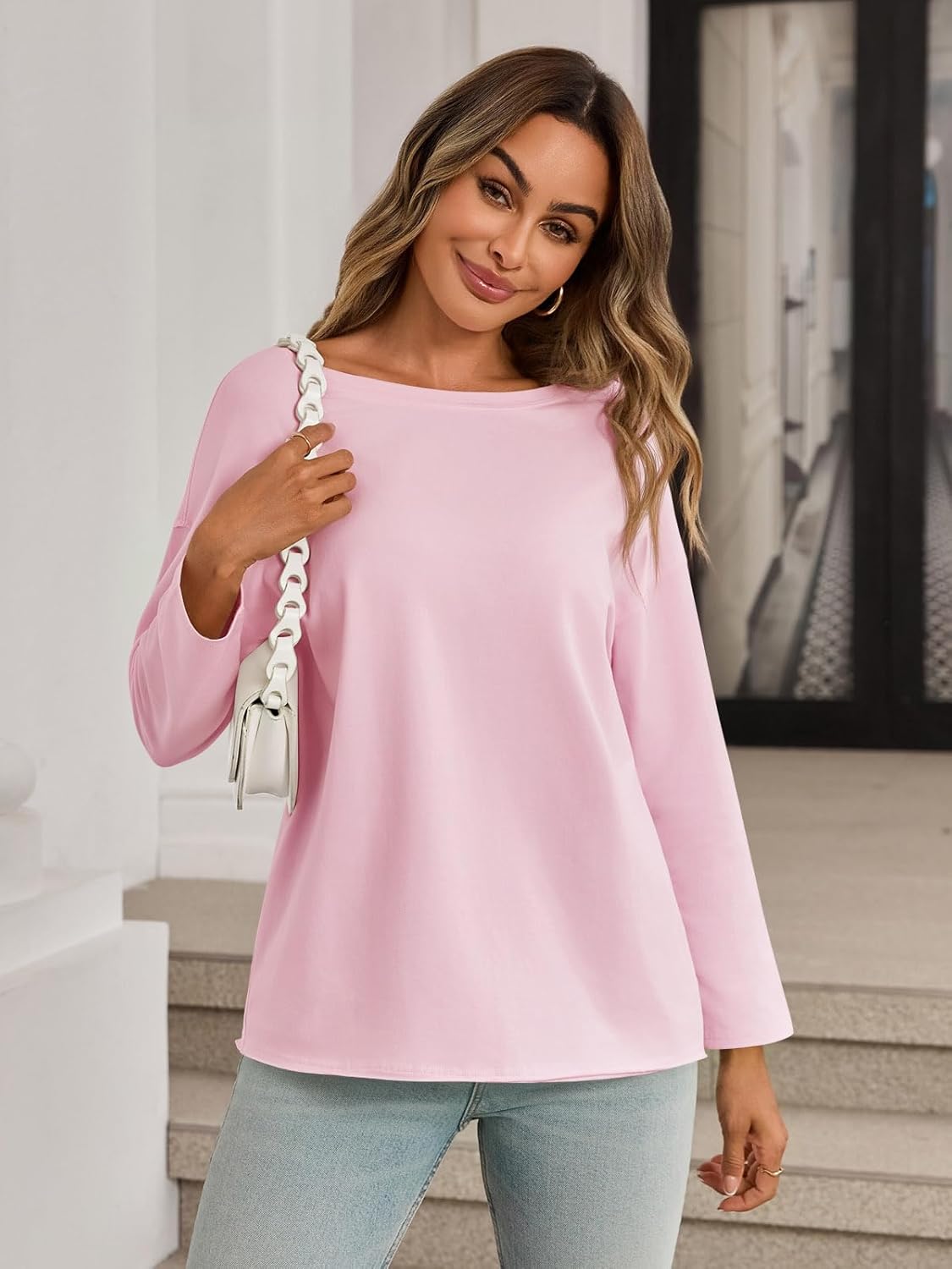 Yousify Womens Long Sleeve Oversized Tshirts Cotton Crewneck Casual Tunic Tops Trendy Loose Fit Basic Tees - Image 5