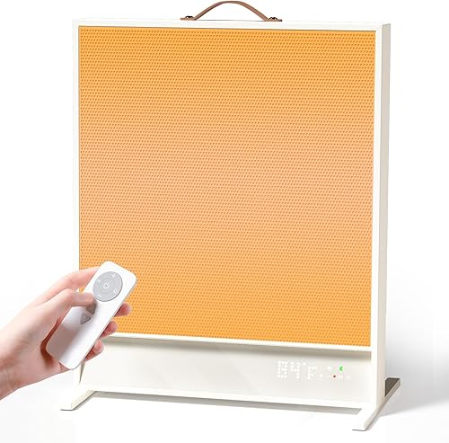 SUNKOS Calentador de espacio para uso en interiores - Calentador portátil de infrarrojo lejano de 1500 W con termostato, temporizador, modo