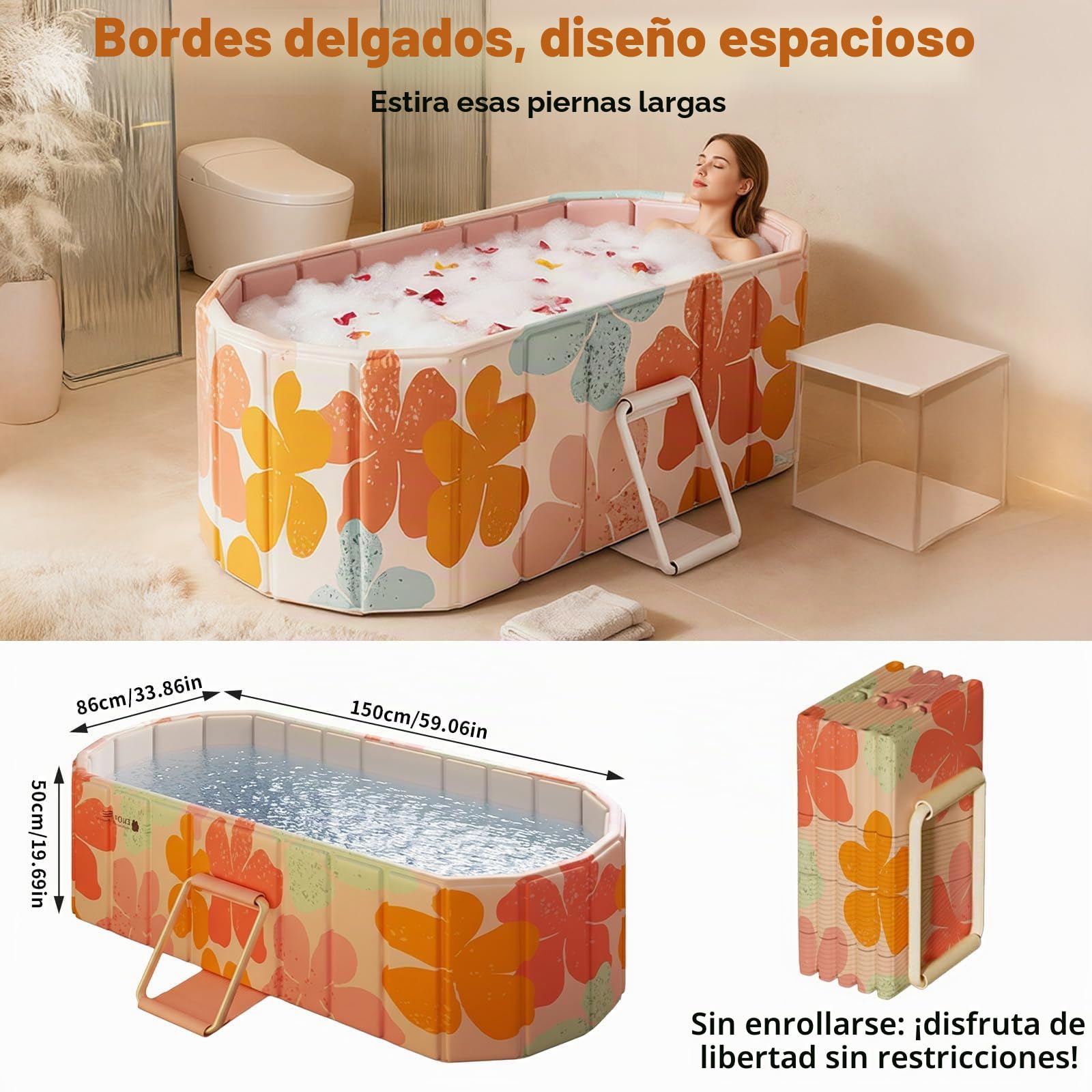 Bañera portátil para adultos: bañera de asiento plegable no inflable para mayor comodidad y relajación, bañera de hielo caliente para interiores o exteriores