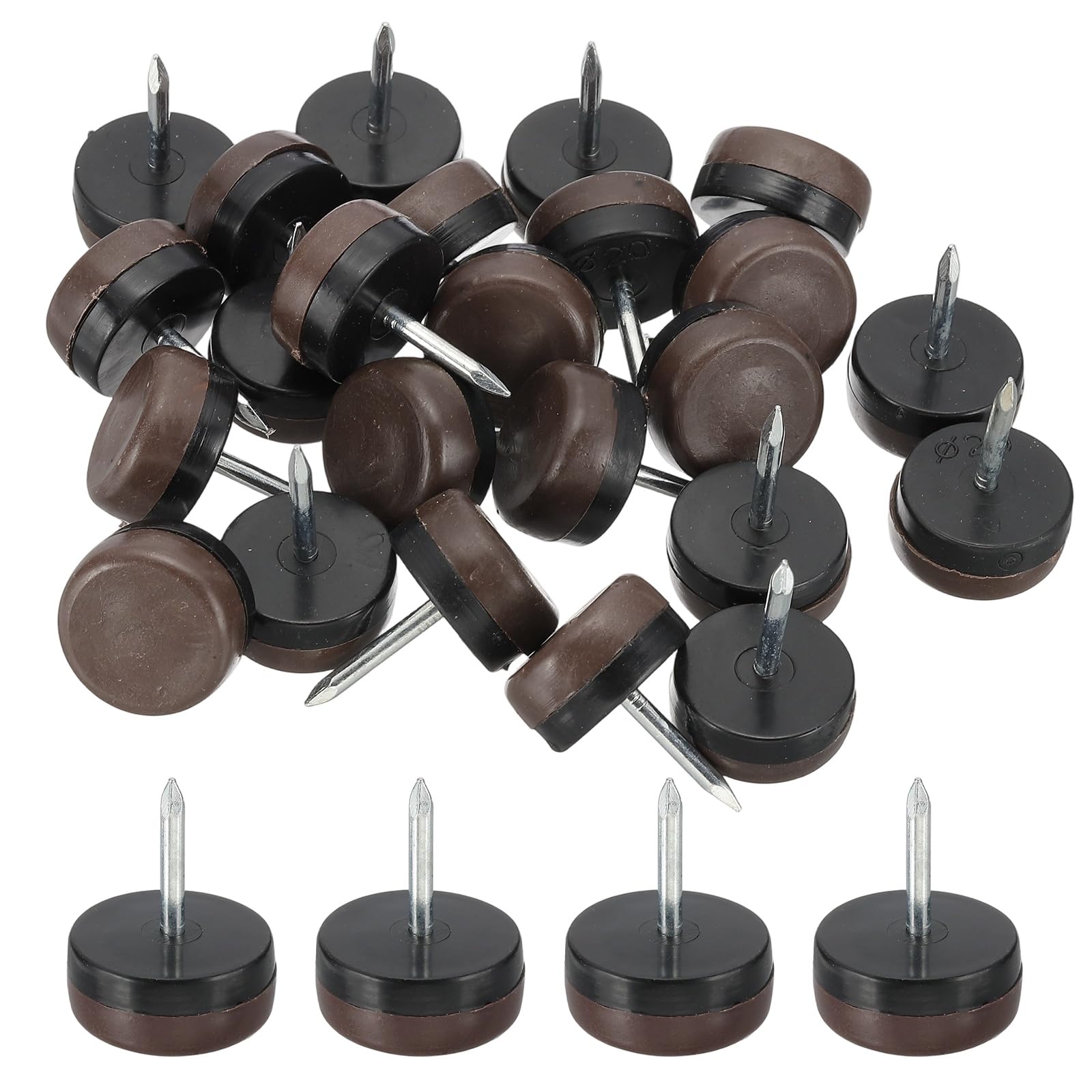 PATIKIL Furniture Sliders 20mm, 24pcs Nail on Chair Leg Floor Protectors Furniture Glider Pads for Easy Moving on Carpet Hardwood Tile, Brown