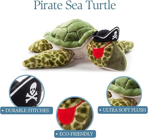 Miniatura 6 de The Petting Zoo Peluche de tortuga marina, regalos para niños, animales pirata, tortuga marina pirata, juguete de peluche de 14 pulgadas
