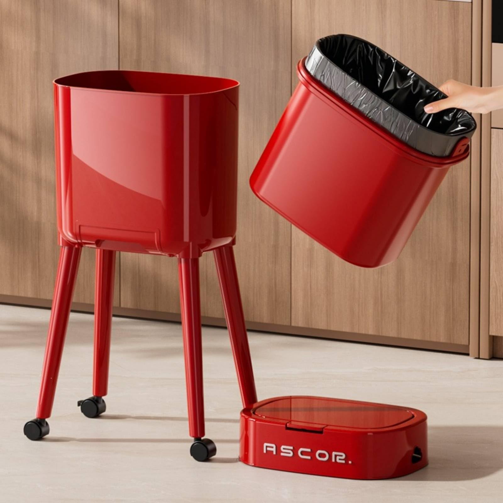 Baoblaze Cestino da Cucina Pattumiera Contenitore Rifiuti Bidone Immondizia con Coperchio Apri E Chiudi a Tocco Ruote Universali Cassetto per Sacchi Secchio, White