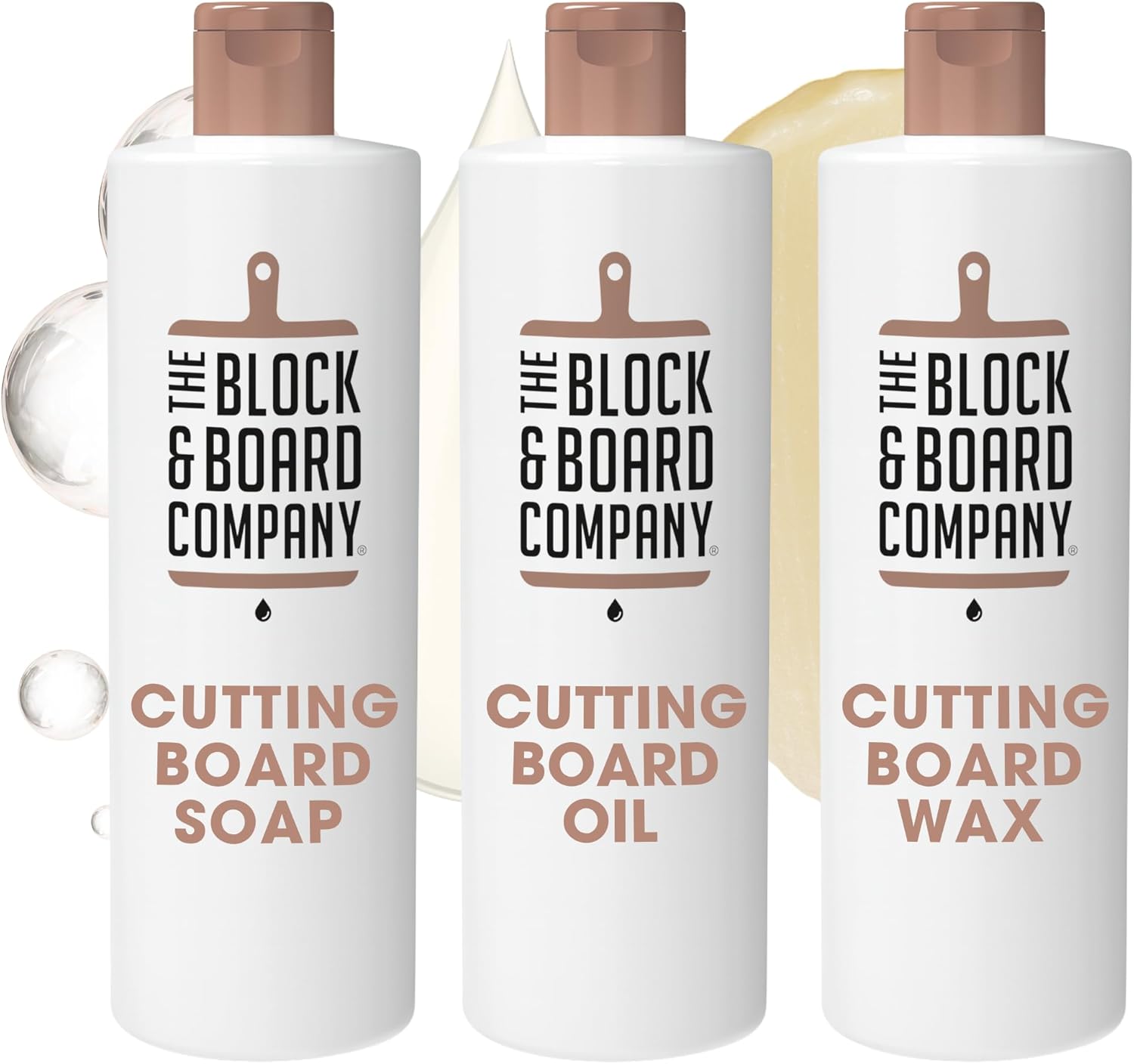The Block & Board Company Specialist Chopping Board Complete Kit Food Grade Soap, Wax & Oil | Cleans, Nourishes, Seals & Protects Wood, Butcher Blocks, Countertops & Utensils | 3 Piece Set