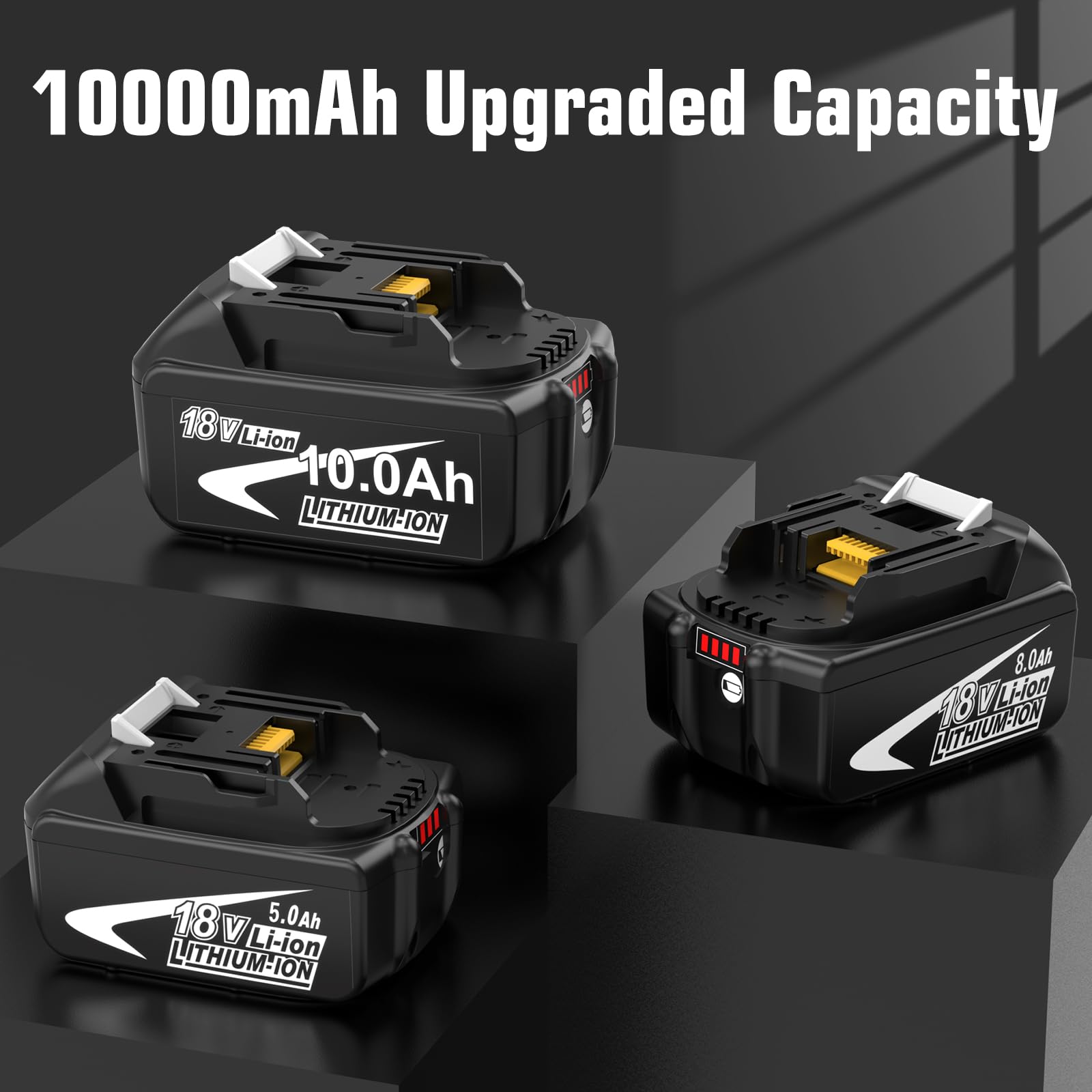 Makita Ersatzakku 18V 10.0Ah 10000mAh BL1860B BL1850B BL1850 BL1860 BL1845 BL1840 BL1830 BL1815 BL1840B Kompatibel DC18RD DC18RC Ladegerät LED-Anzeige