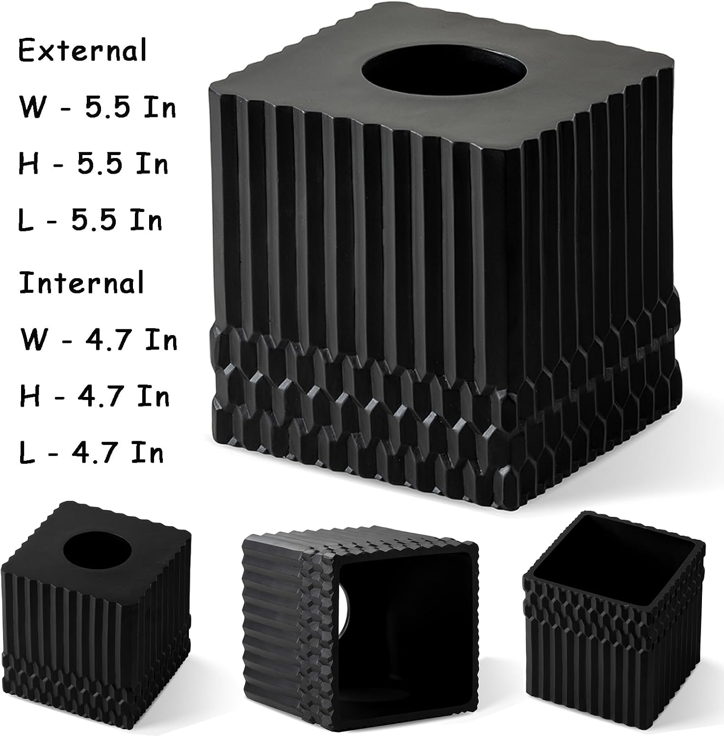 Black Tissue Box Cover Square, Tissue Box Holder for Bathroom Countertop,Vanity, Tabletop, Bedroom Night Stand,Office and Living Room Decorative - Modern Geometric Striped Tissue Paper Dispenser