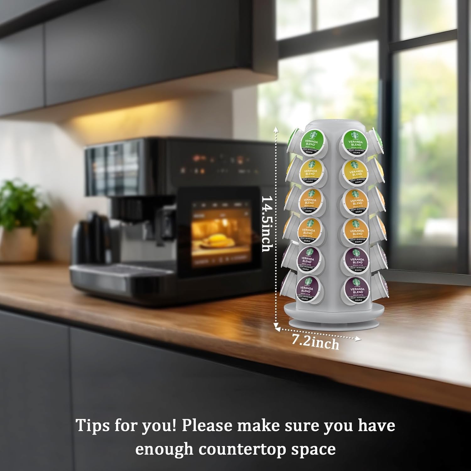 CSH Kcup Coffee Pods Holder, Spins 360-Degrees Carousel, K Cup Organizer, Compatible with 36 K-Cups, Home Kitchen or Office Counter (Light Gray).