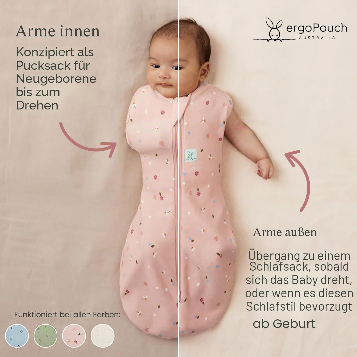 ergoPouch Cocoon Swaddle Sack 0,2 TOG - Babyschlafsack, sanfter Passsitz hilft beim Beruhigen des Schreckreflexes, ideal für das Schlafen mit herein/heraus gestreckten Armen, weicher atmungsaktiver