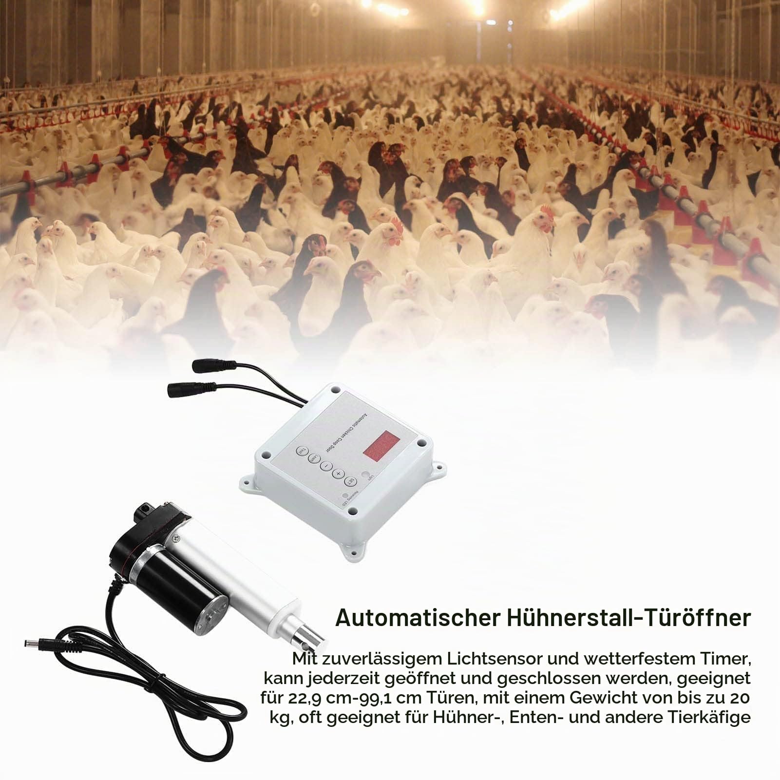 Automatischer Türöffner für Hühnerkäfige, Schließer mit Timer, Lichtsensor und Fernbedienung für den Lebensraum von Enten, Gänsen und Geflügel auf Dem Bauernhof, wasserdichte