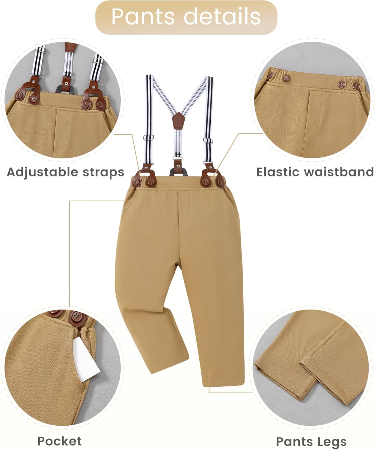 Toddler Boys Semi Formal Outfit 3pcs Sets Short Dress Shirt Suspender Pants Bow Tie for 1-5 Years - Image 3