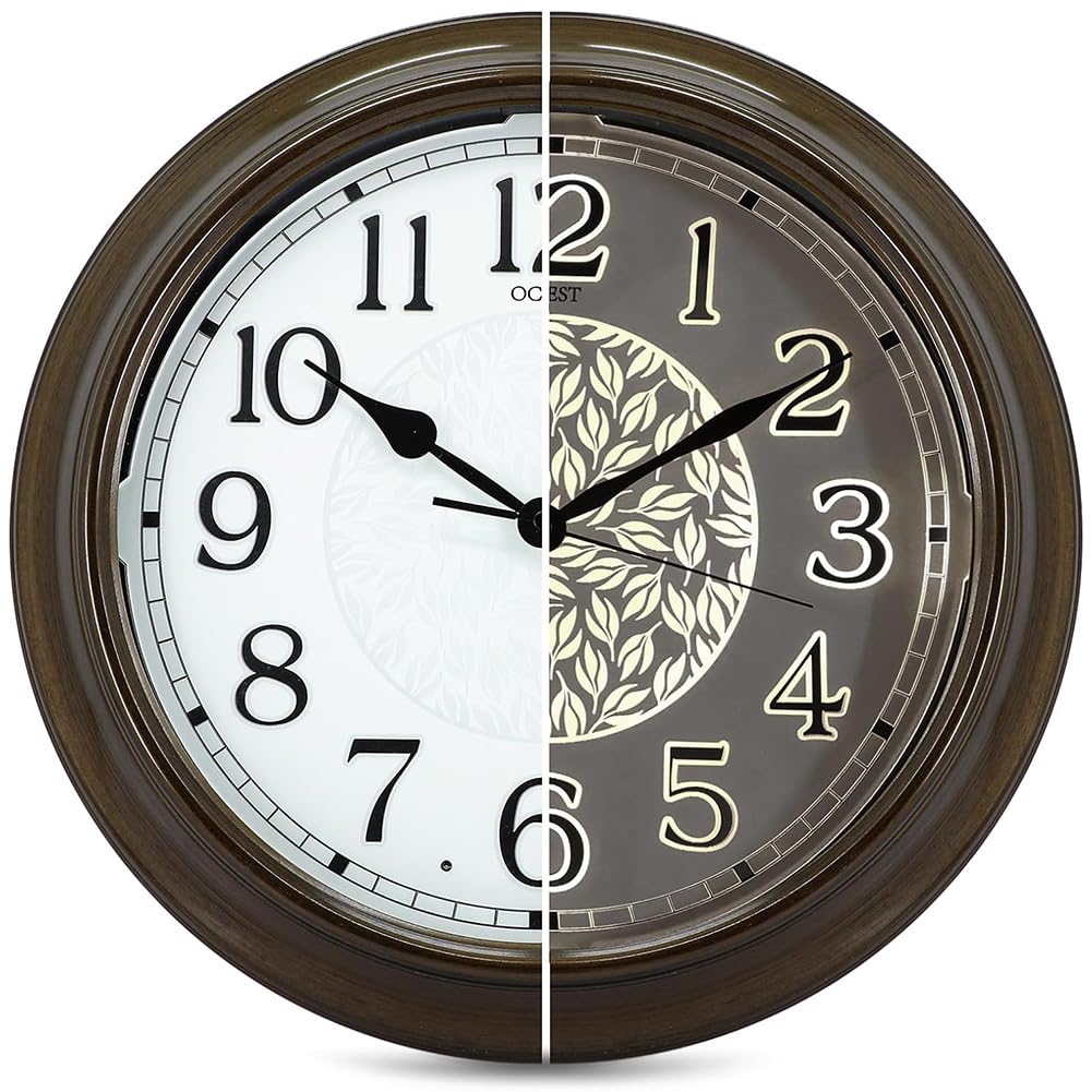 OCEST 15 Inch Outdoor Clock IP65 Waterproof with Night Light, Silent Metal Large Outdoor Indoor Glow in The Dark Wall Clock Battery Operated for Patio Garden Pool Living Room Office Decorative Bronze