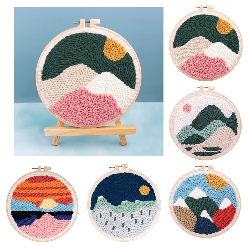 Luzhengyang Juego de 5 piezas de bordado de punzón con herramientas básicas, paisaje paisajístico de 20 cm, juego de punto de cruz para principiantes para decoración artística de costura hecha a mano,