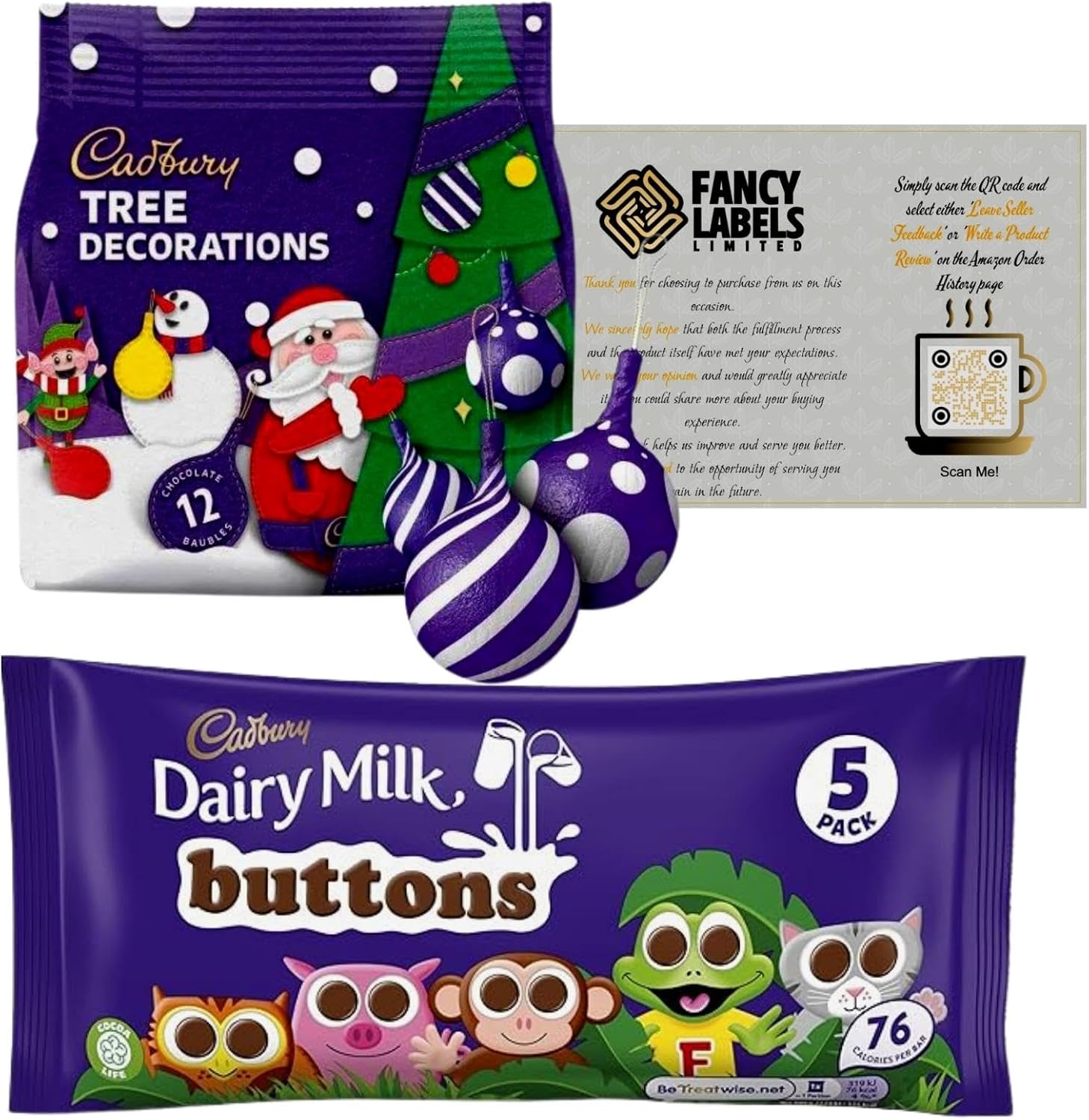 Chocolate Gift Bundle with Buttons 5 Pack 70g And Chocolate Baubles