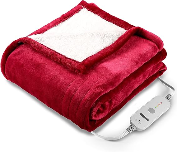 Review Electric Blanket Heated Throw with 4 Heating Levels & 3 Hours Auto Off, Double-Sided Soft Flannel Blanket 50” x 60” with Fast Heating & Machine Washable, Home Office Use, Red Review Electric Blanket Heated Throw with 4 Heating Levels & 3 Hours Auto Off, Double-Sided Soft Flannel Blanket 50” x 60” with Fast Heating & Machine Washable, Home Office Use, Red
