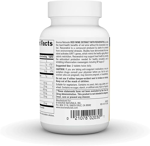 Miniatura 3 de Source Naturals Extracto de vino tinto con resveratrol, adecuado para un envejecimiento saludable* - 60 Tabletas