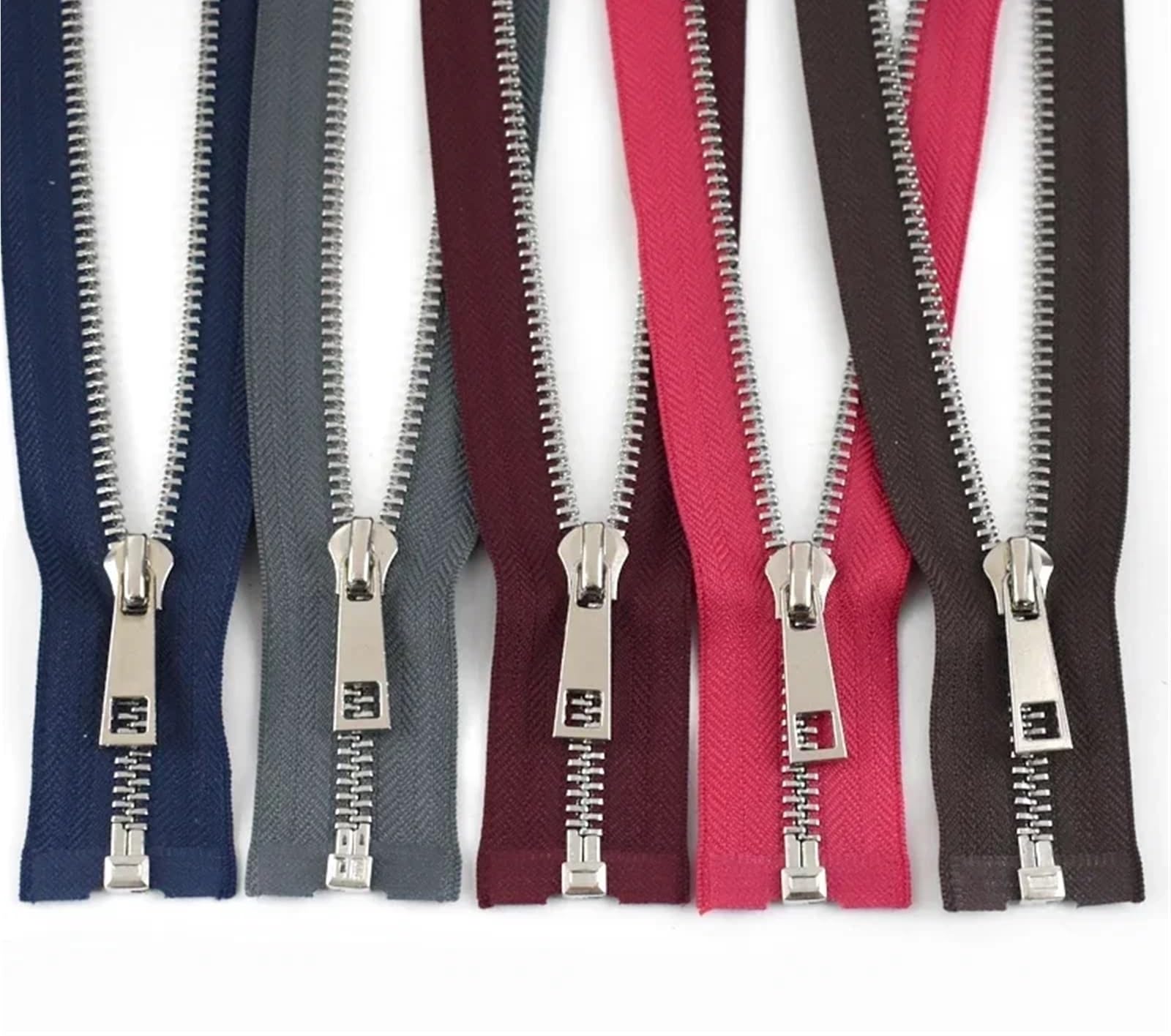 Cremallera de metal 5 #, 40/50/60/70/80 cm, apertura simple, dientes plateados, ropa, cierres de coser(60 cm, 5 # 10 unidades)