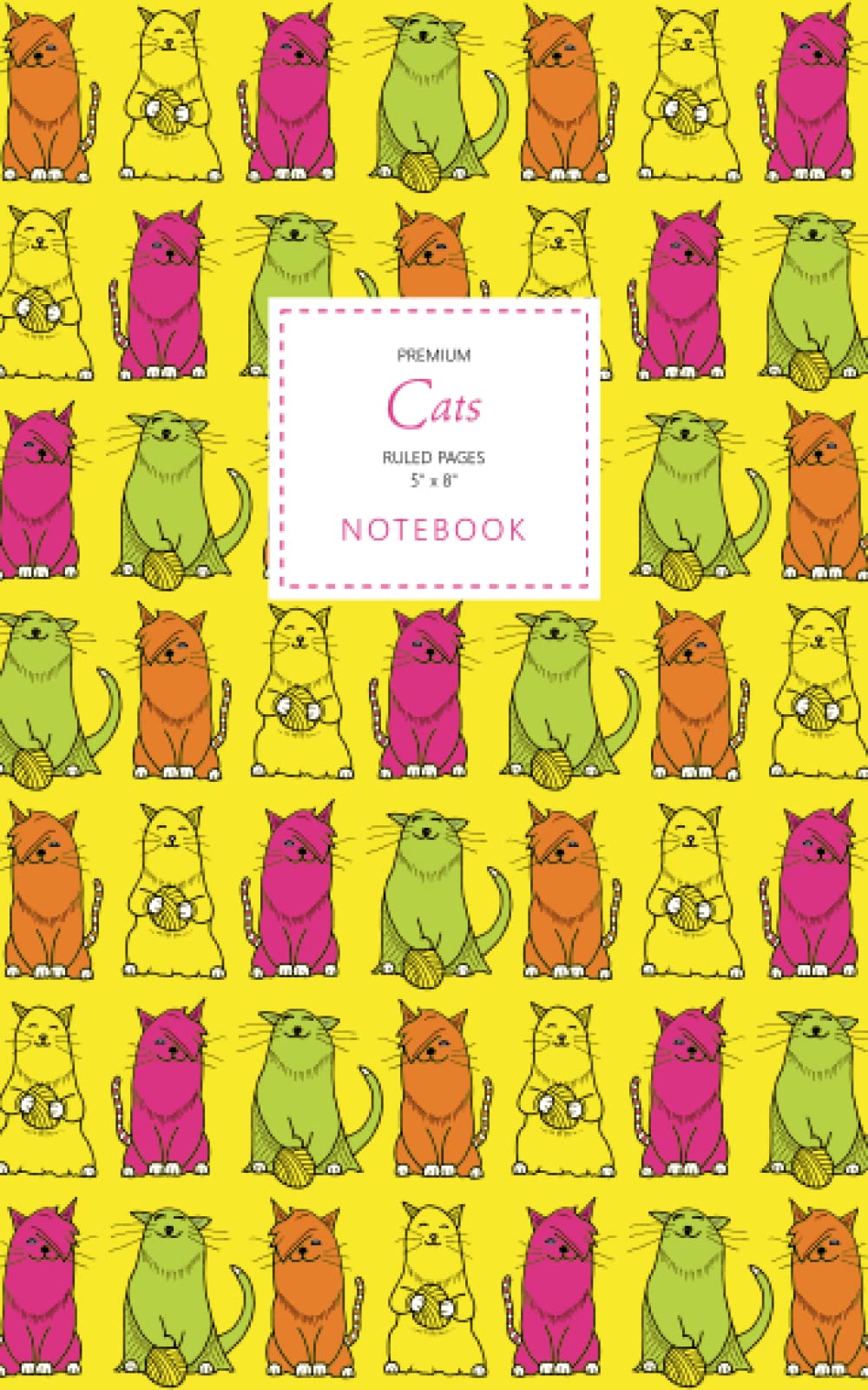 Cats Notebook - Ruled Pages - 5x8 - Premium (Yellow)
