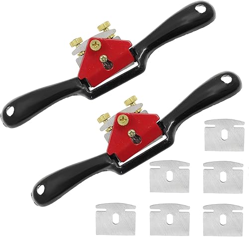 2 radios ajustables de 8.5 pulgadas con base plana y 5 cuchillas de repuesto de 2 pulgadas, cepilladoras manuales de metal, herramientas manuales de